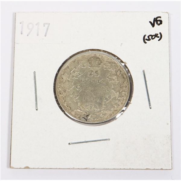 1917 CANADA .25CENT 92.5% SILVER GRADED AND IN
