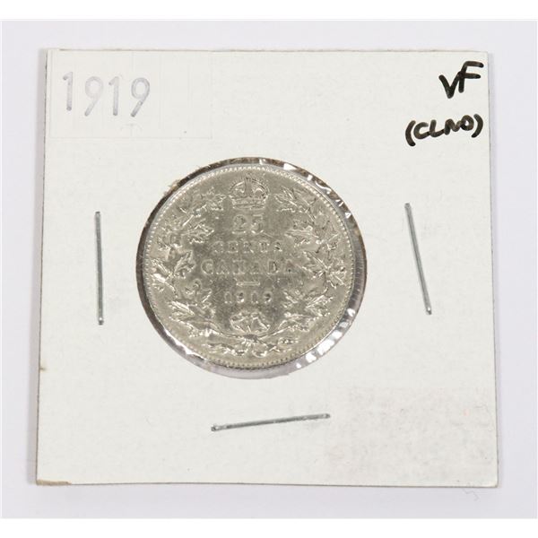 1919 CANADA .25CENT 92.5% SILVER GRADED AND IN