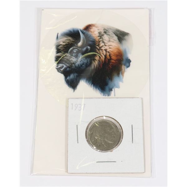 1937 USA INDIAN HEAD NICKLE (NOT SILVER) WITH CARD
