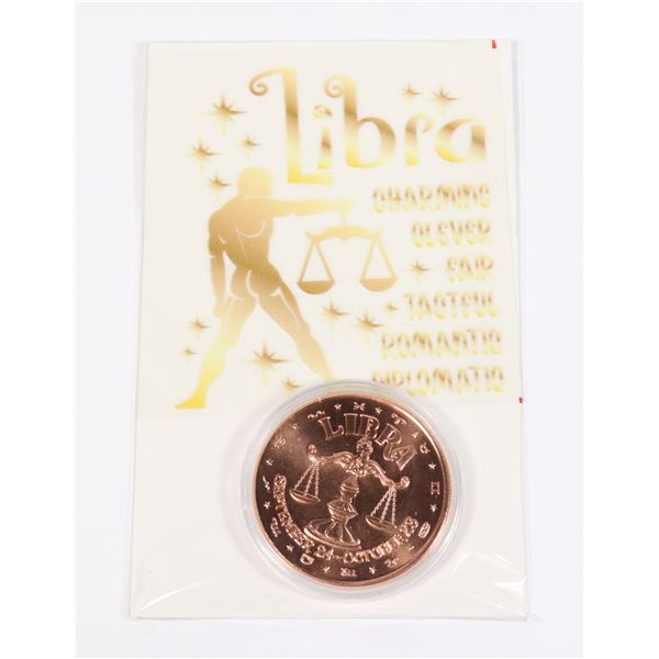 ZODIAC LIBRA 1-OZ 999 FINE COPPER ROUND IN