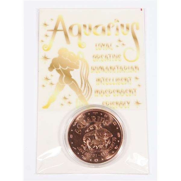 ZODIAC AQUARIUS 1-OZ 999 FINE COPPER ROUND IN