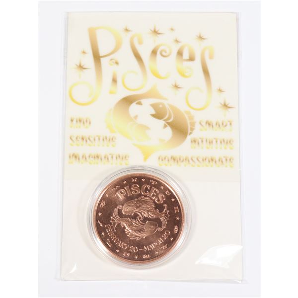 ZODIAC PISCES 1-OZ 999 FINE COPPER ROUND IN