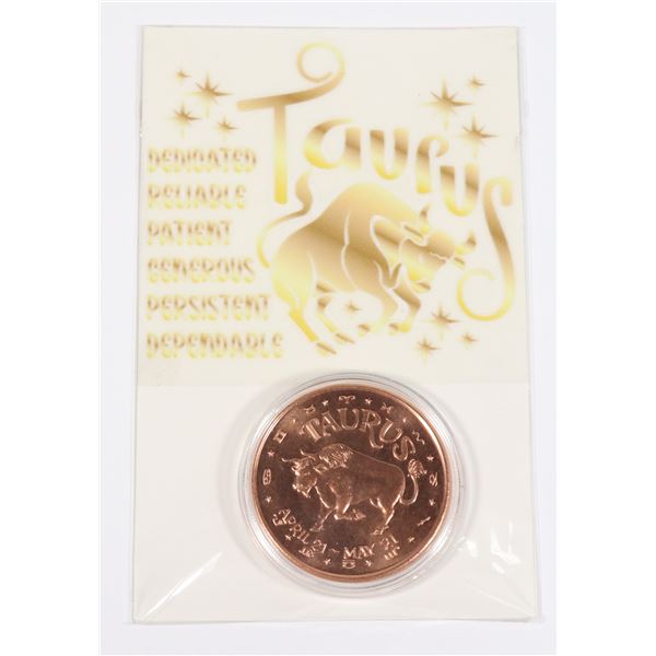 ZODIAC TAURUS 1-OZ 999 FINE COPPER ROUND IN
