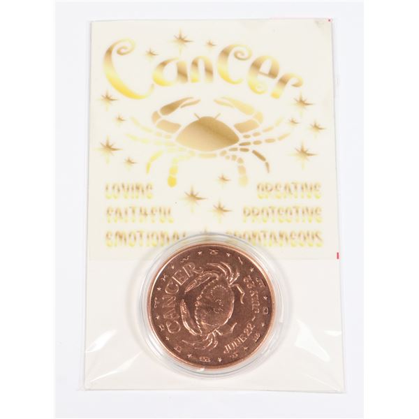ZODIAC CANCER 1-OZ 999 FINE COPPER ROUND IN