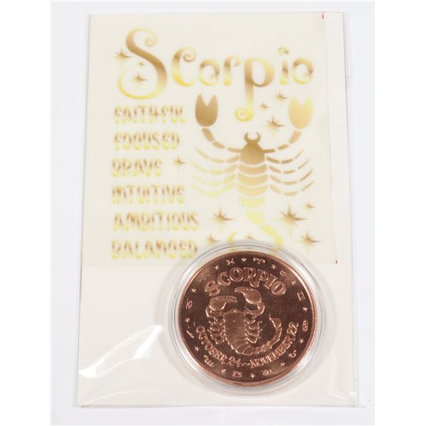 ZODIAC SCORPIO 1-OZ 999 FINE COPPER ROUND IN