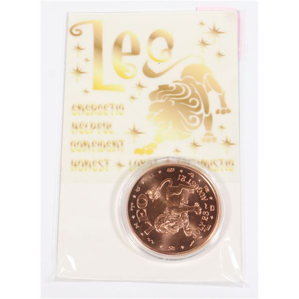 ZODIAC LEO 1-OZ 999 FINE COPPER ROUND IN