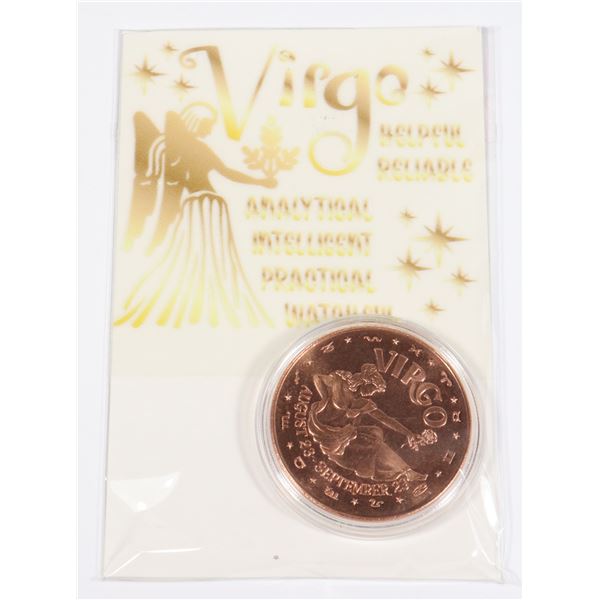 ZODIAC VIRGO 1-OZ 999 FINE COPPER ROUND IN