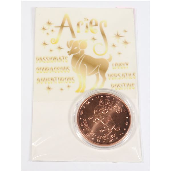 ZODIAC ARIES 1-OZ 999 FINE COPPER ROUND IN