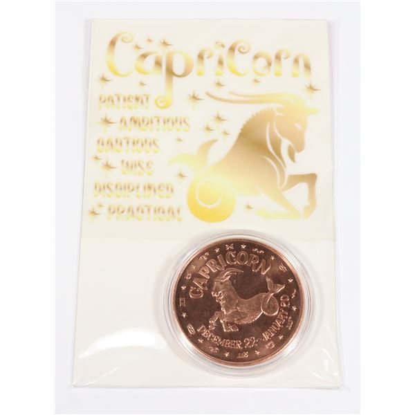 ZODIAC CAPRICORN 1-OZ 999 FINE COPPER ROUND IN