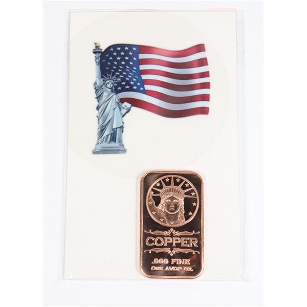 1-OZ 999 FINE COPER ROUND LIBERTY BAR