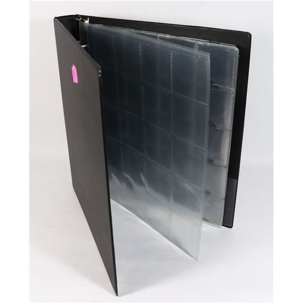 DISCREET BINDER WITH TWO USED PAGES WITH  HOLDERS LARGE ENOUGH FOR CAPSULATED COINS