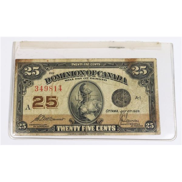 1923 CANADA 25 CENT CURRENCY PAPER MONEY
