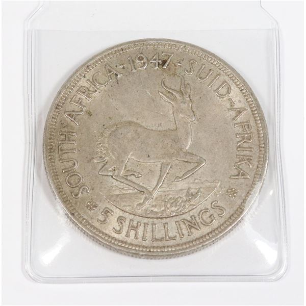 1947 SOUTH AFRICA 5 SHILLING COIN - 80% SILVER
