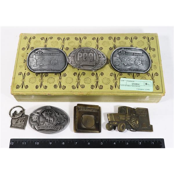 LOT OF BELT BUCKLES INCLUDING WINCHESTER, ATB,