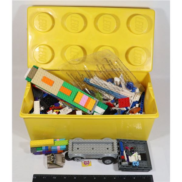 LEGO BRICK STORAGE CONTAINER WITH MISC. LEGO INCL.