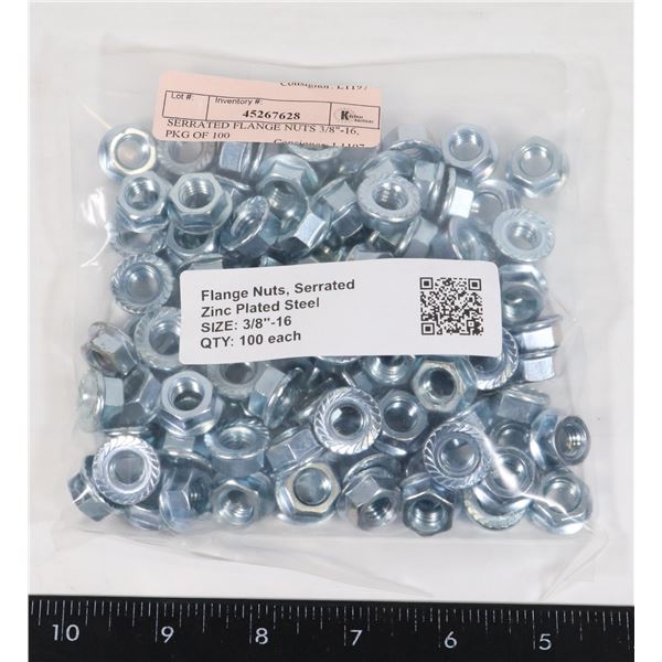 SERRATED FLANGE NUTS 3/8"-16, PKG OF 100