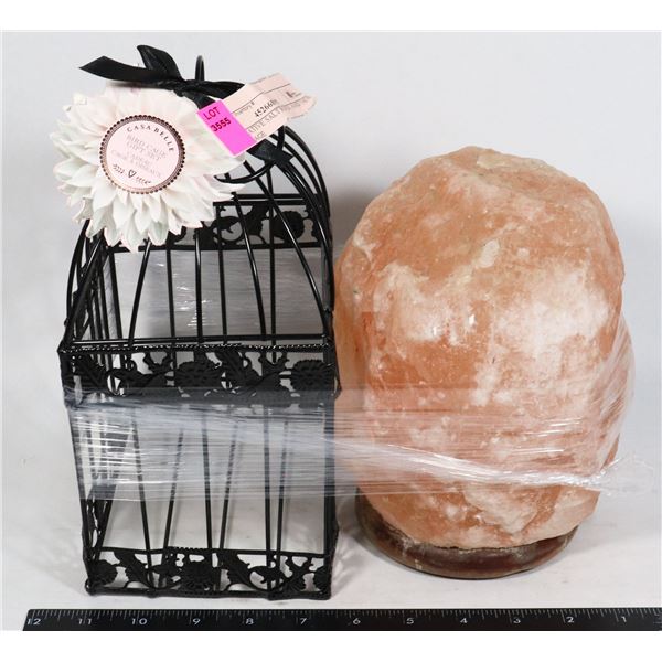 DECORATIVE SALT ROCK AND NEW BIRD CAGE
