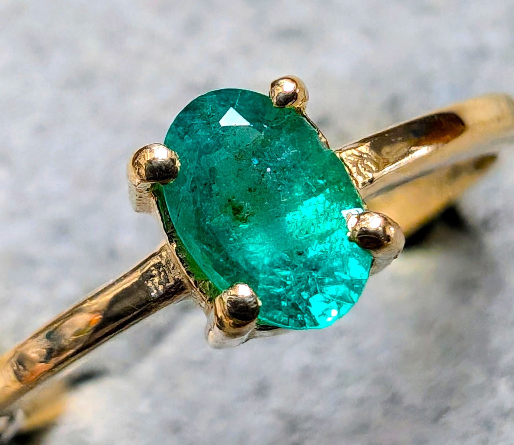 10k Yellow Gold Emerald Cut July Birthstone Statement Ring - 1 Ct CZ Solitaire, 1.7mm Band
