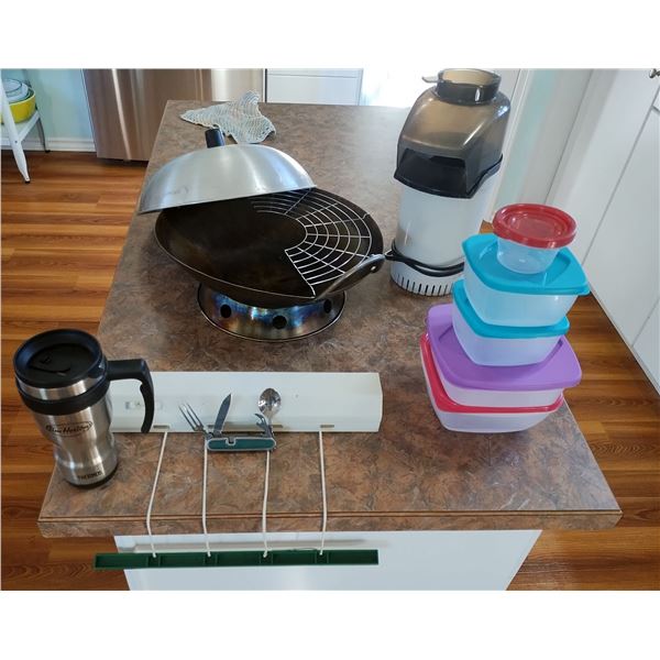 KITCHEN LOT -WOK, CORN POPPER, TIM HORTONS GO