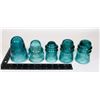 Image 1 : VINTAGE 5 TEAL BLUE GLASS INSULATORS