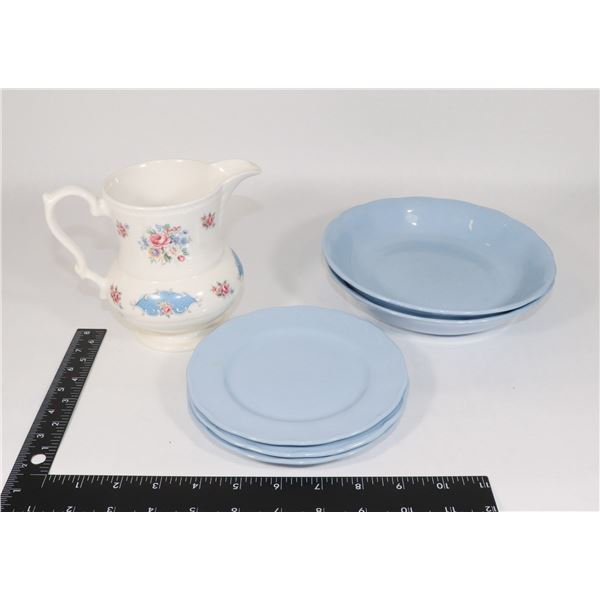 BLUE LUPIN CHINA 2 LUNCH BOWLS, 3 BREAD AND BUTTER