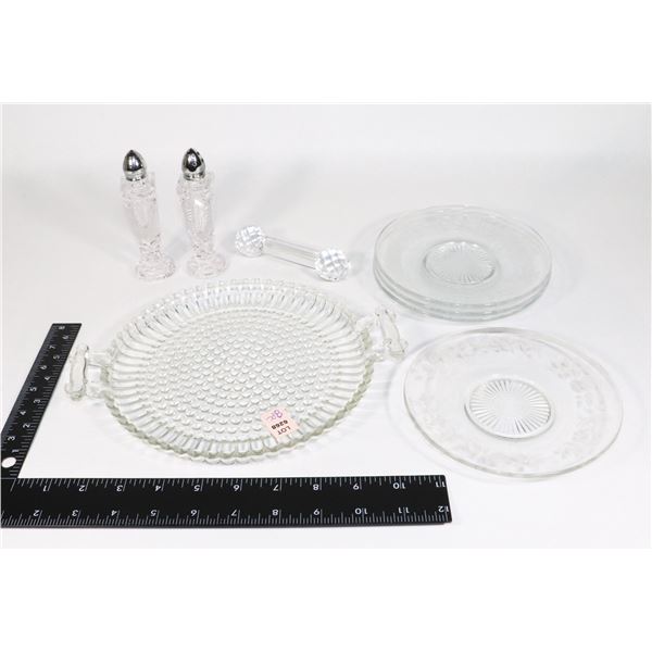 VINTAGE DESSERT GLASS PLATES, JEANETTE HOBNAIL