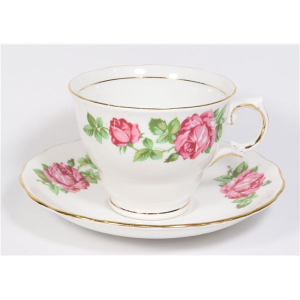 COLCLOUGH PINK ROSE PATTERN TEACUP AND SAUCER