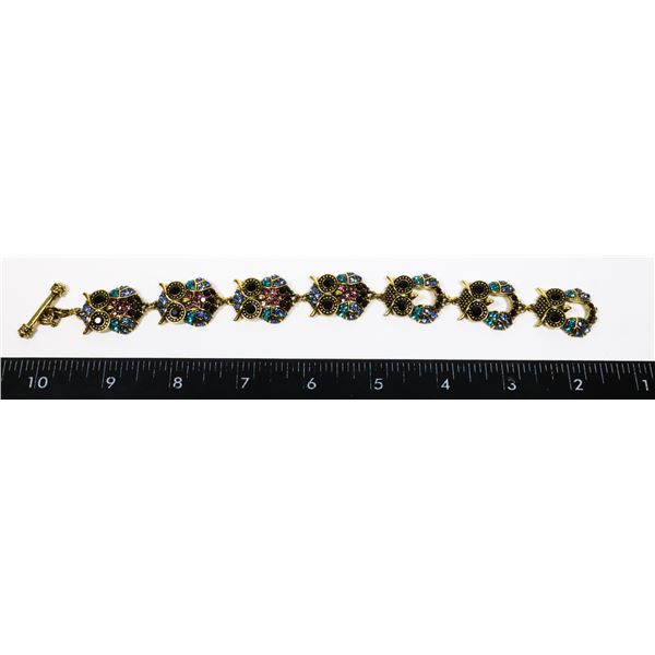 NEW RHINESTONE OWL TOGGLE BRACELET