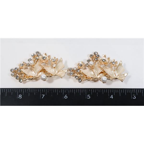 2 NEW RHINESTONE AND FAUX PEARL PINK BUTTERFLY