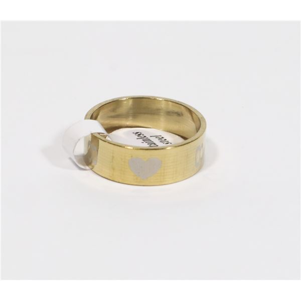 NEW SIZE 9 GOLD TONE HEART DESIGN STAINLESS STEEL