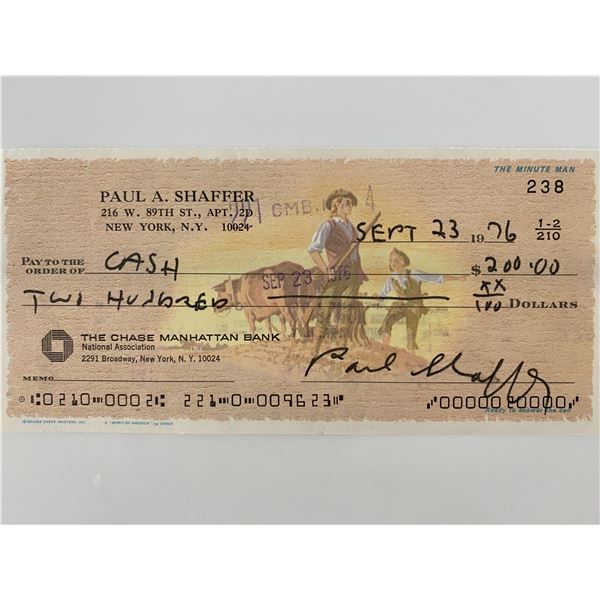Paul Shaffer signed check