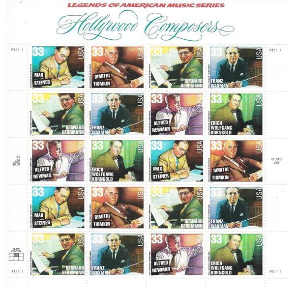 Legends of American Music Series Hollywood Composers USA Stamp Sheet