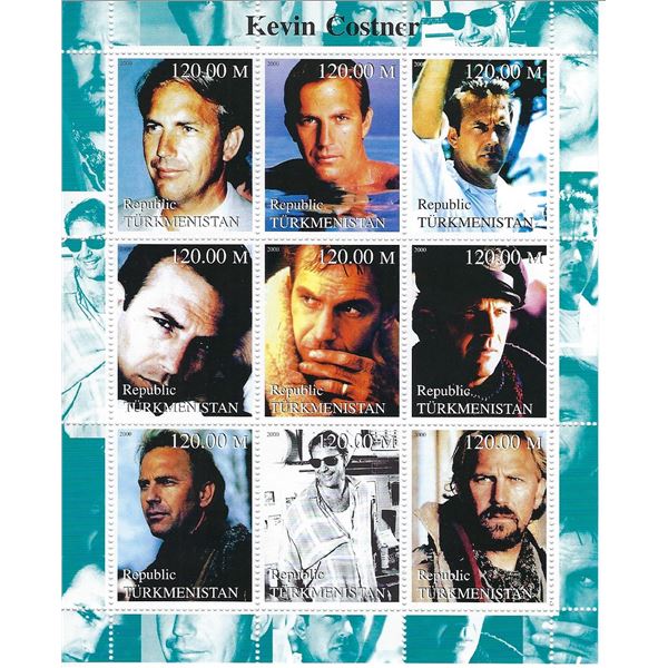 Kevin Costner - Turkmenistan - Cinderella Stamp Set