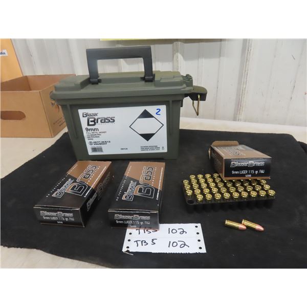 (150 Rounds) Blazer Brass 9mm Luger Ammo , Ammo Case **MUST 