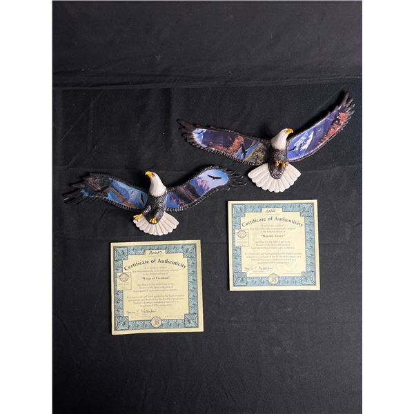 2 Master Of The Skies Hand Painted Porcelain Eagle Sculptures w/ COA