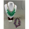 Image 1 : 2 Lovely Vintage Necklaces. Gold Tone With Green Stones and Multicoloured Choker Necklace