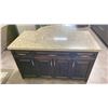 Image 2 : DARK WOOD FINISH GRANITE TOP 3 DRAWER WITH BOTTOM CUPBOARD ISLAND 60"W X 48"D X 36"H