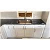 Image 2 : CAMBRIA FLOFORM KITCHEN CABINET SET - WHITE W/CHROME HANDLES AND BLACK STONE COUNTERTOP