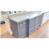 Image 2 : DARK WOOD WITH GREY LAMINATE TOP 4 DOOR 3 DRAWER BATHROOM VANITY CABINET - APPROX. 62.5"W X 23"D X