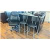 Image 1 : BLACK LEATHER HIGH BACK OFFICE CHAIR & A PAIR OF BLACK PLASTIC/METAL LEG BAR STOOLS