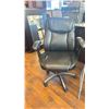 Image 2 : BLACK LEATHER HIGH BACK OFFICE CHAIR & A PAIR OF BLACK PLASTIC/METAL LEG BAR STOOLS