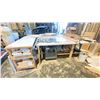 Image 1 : DELTA 10" TILTING ARBOR SAW WITH LARGE TABLE BASE, AND WORK TABLES