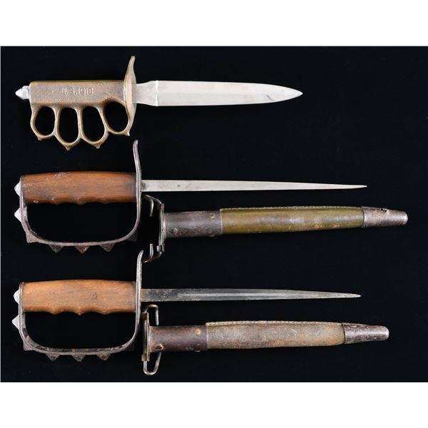 3 US WWI TRENCH KNIVES.