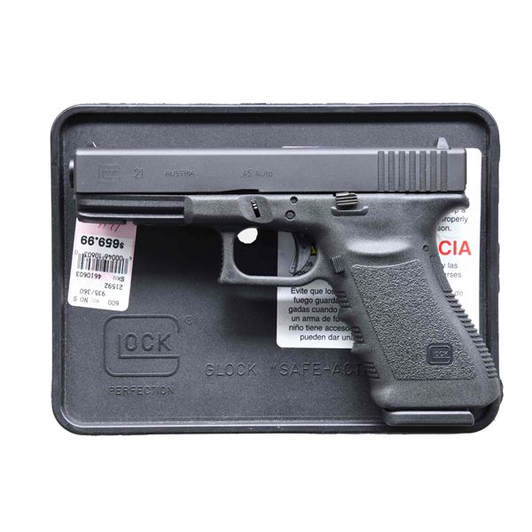 GLOCK 21 SEMI AUTO PISTOL.