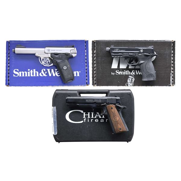 THREE SEMI-AUTOMATIC PISTOLS.