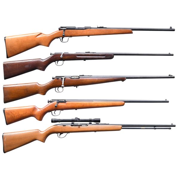 LOT OF FIVE RIMFIRE RIFLES.