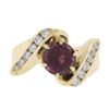 Image 4 : 14k Gold Round Pink Tourmaline w/ 0.30 ctw Diamond Channel Accents Bypass Ring