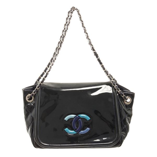 Chanel Black Patent Leather Flap Shoulder Bag