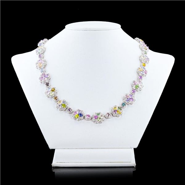 40.42 ctw UNHEATED MultiColor Sapphire and 8.49 ctw Diamond Platinum Necklace (G