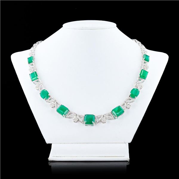 49.17 ctw Emerald and 5.44 ctw Diamond Platinum Necklace